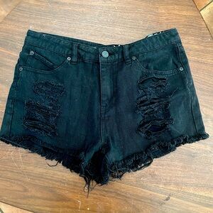 Volcom Ripped black denim shorts